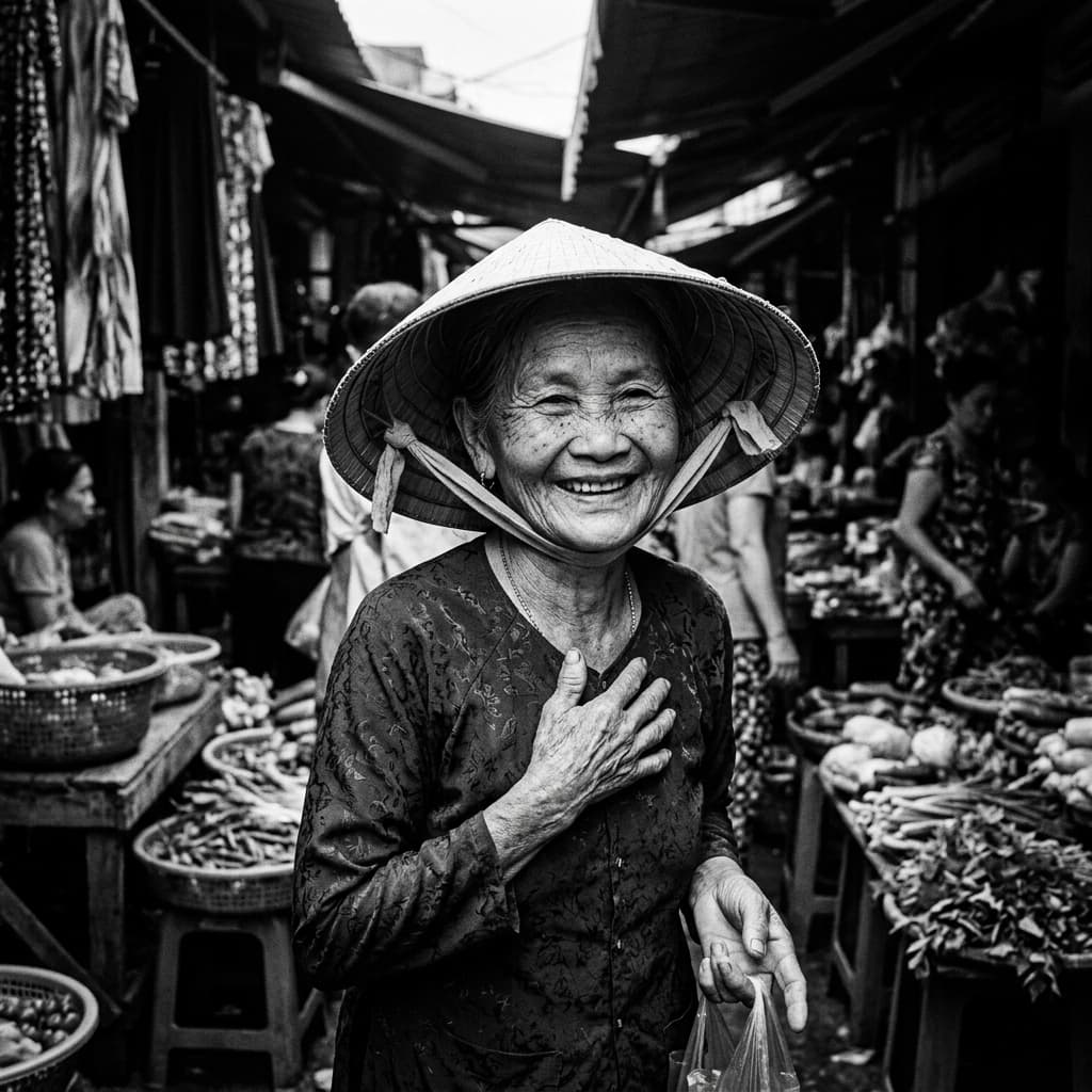 Smiling Vietnamese local in Da Nang market